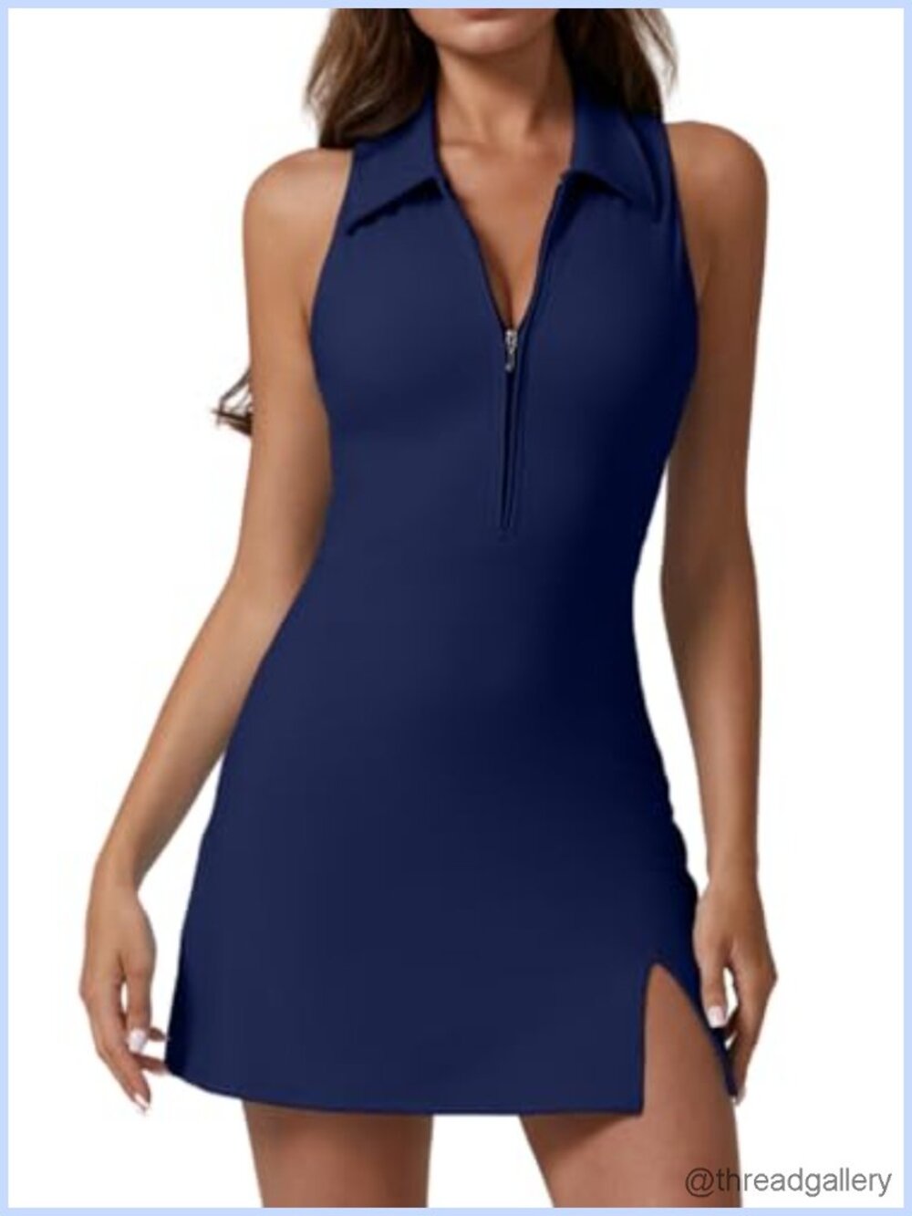 Zip Front Tennis Dress Built In Shorts Pockets